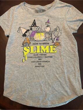 Peanuts Heather Gray Tee with Neon Yellow Slime Graphic